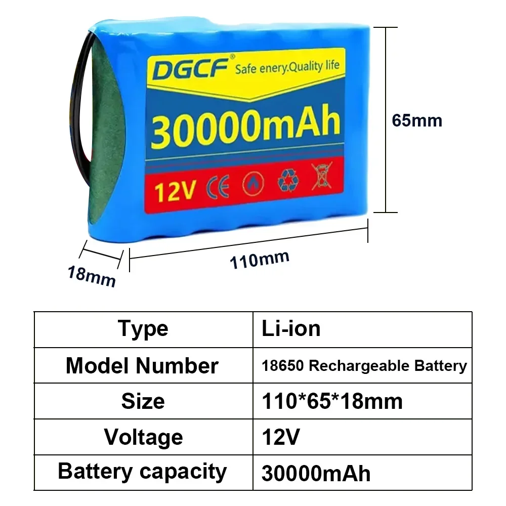 

Original 30000mAh DC 12V 3S2P 18650 Lithium Battery Rechargeable for CCTV Camera Monitor Replacement Batteries Pack with Charger