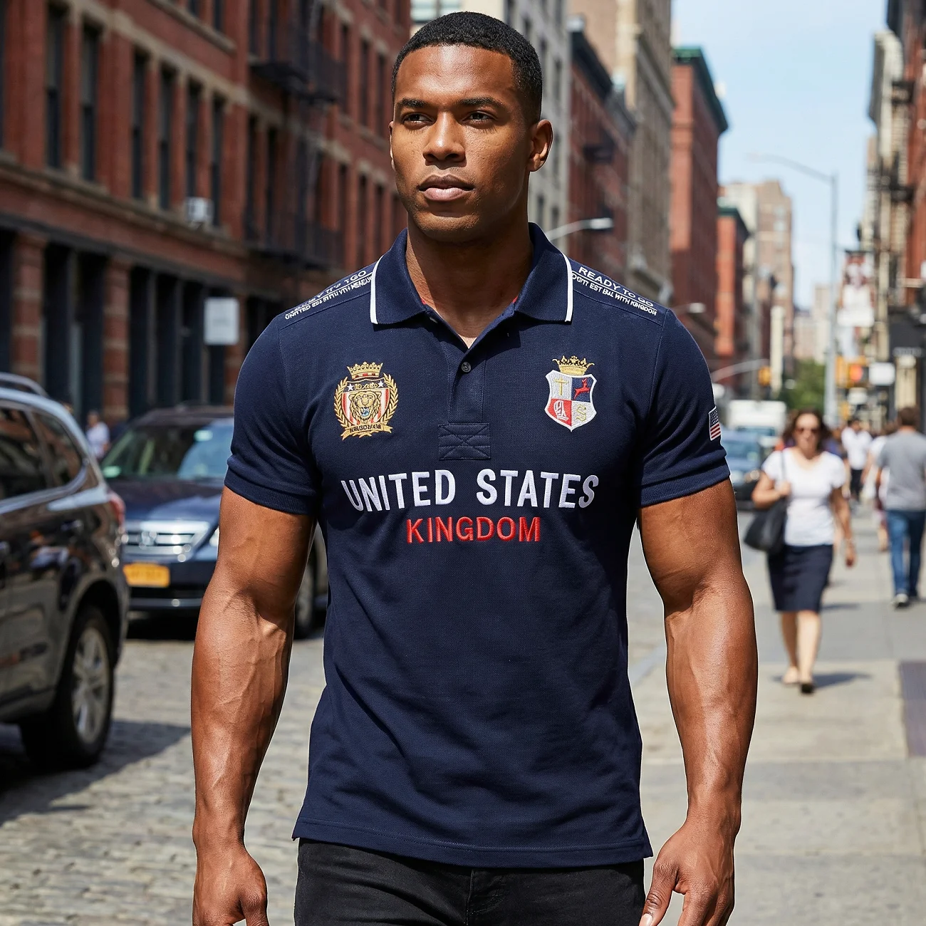 Herren-Poloshirt Amerika USA Vereinigte Staaten Baumwolle Stickerei Farbige Stickerei Klassisches Original-Design Reine Baumwollqualität