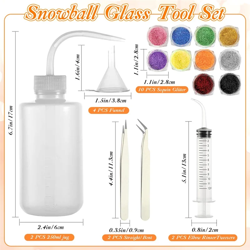 مجموعة أدوات ABZL Snow Globe Tumbler DIY مع 20 قطعة من لوازم، وزجاجة ضغط بلاستيكية وزجاجات لامعة متضمنة