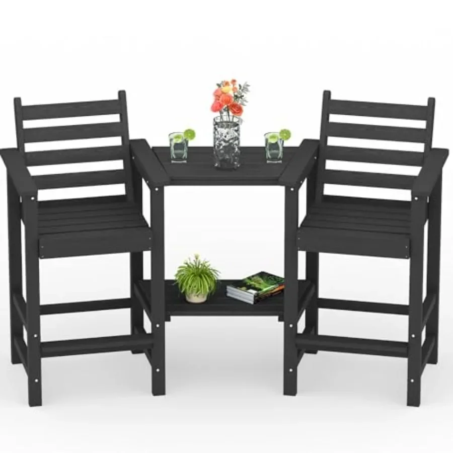 Outdoor balcony use, HDPE material, gray color, weather-resistant tall Adirondack barstools set of 2 with removable connecting
