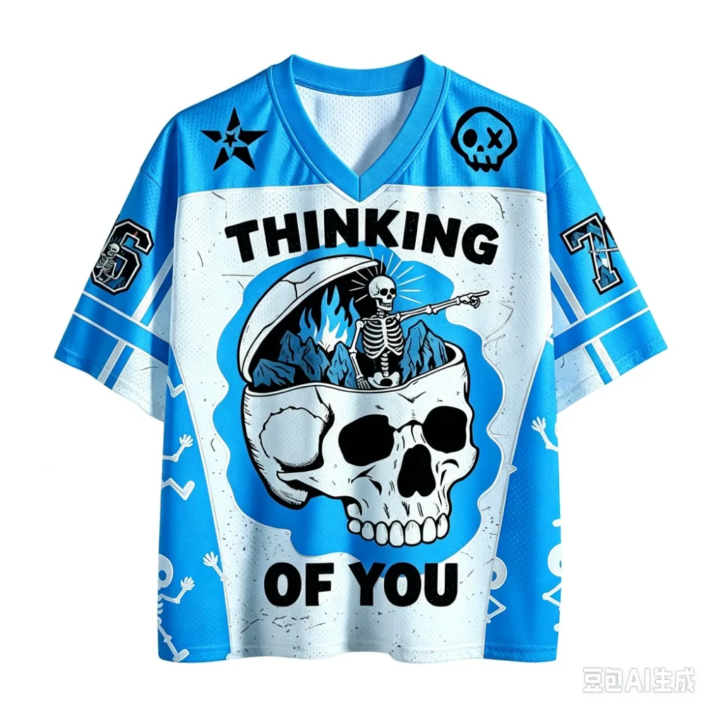 Retro-Skelettmuster Sport Schnelltrocknend Atmungsaktiv 3D-Gedrucktes Herren V-Neck T-Shirt Street Fashion Hip-Hop Y2K Eltern-Kind-Kleidung – Detail 7