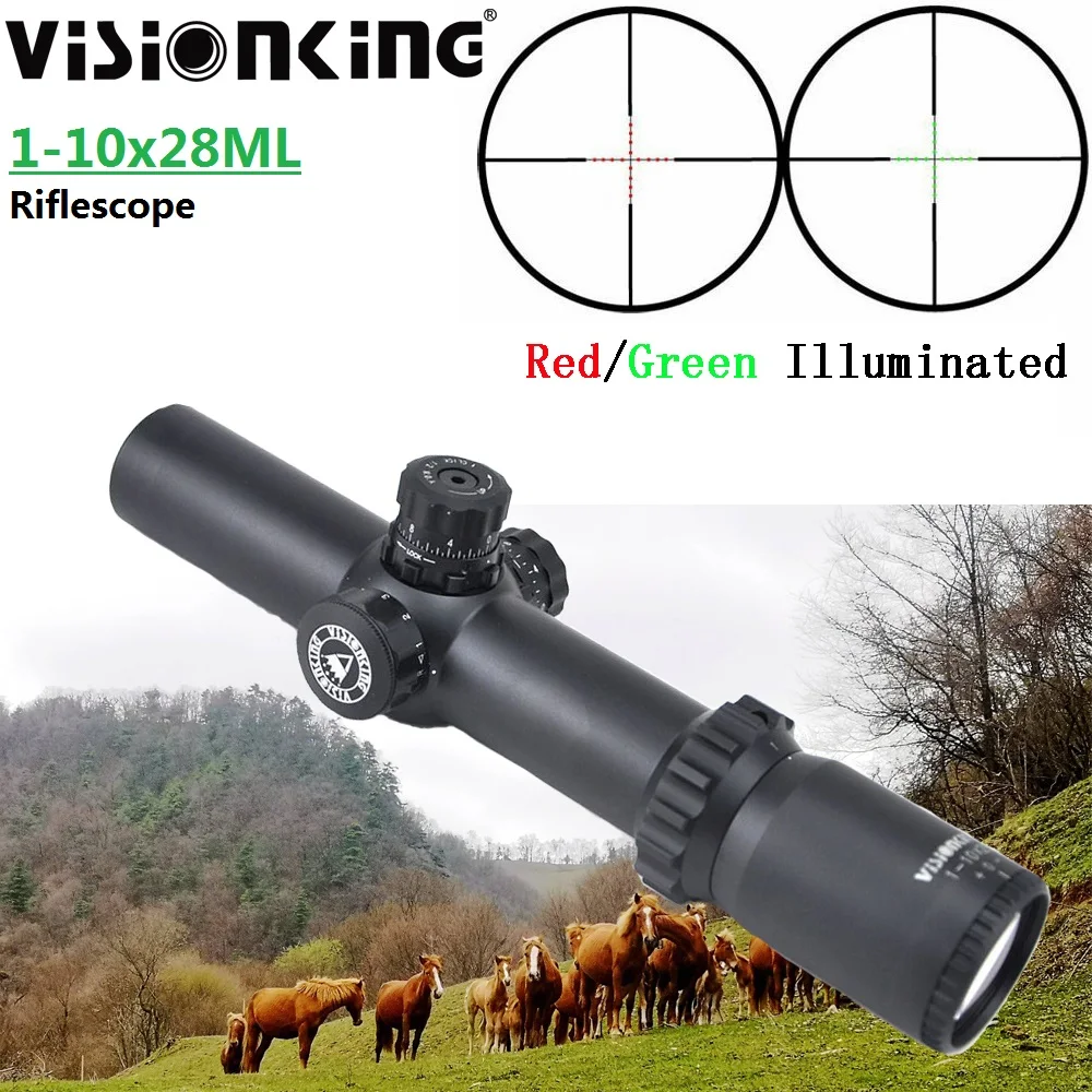 Visionking Hunting Optics Sight 1-10X28 Mil Dot Reticle Red Green Illuminated Aim Riflescope For .30-06 .308 .223 7.62 Target