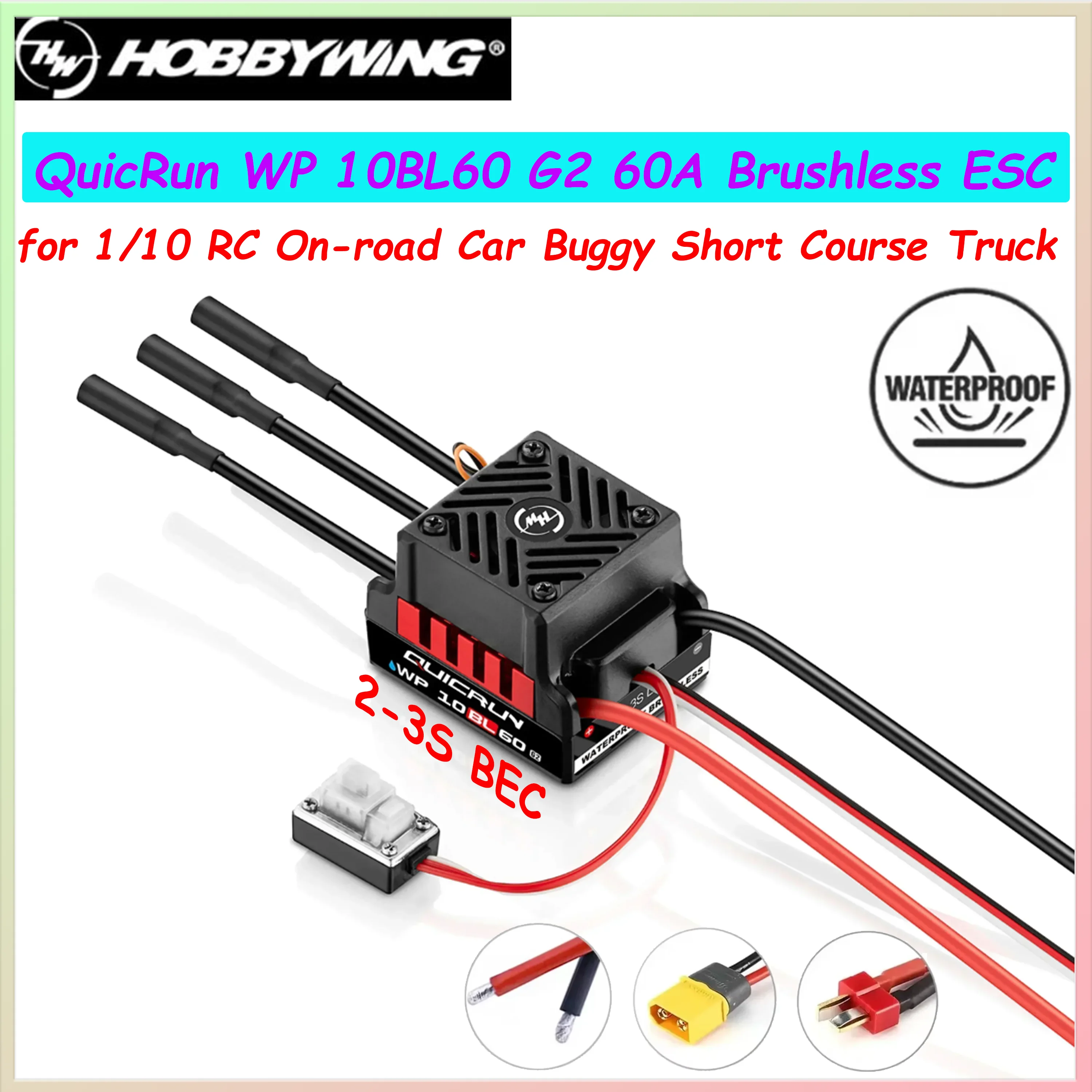 

Hobbywing QuicRun WP10BL60 G2 60A Водонепроницаемый бесщеточный регулятор скорости ESC 2-3S BEC для радиоуправляемых моделей внедорожных грузовиков 1/10