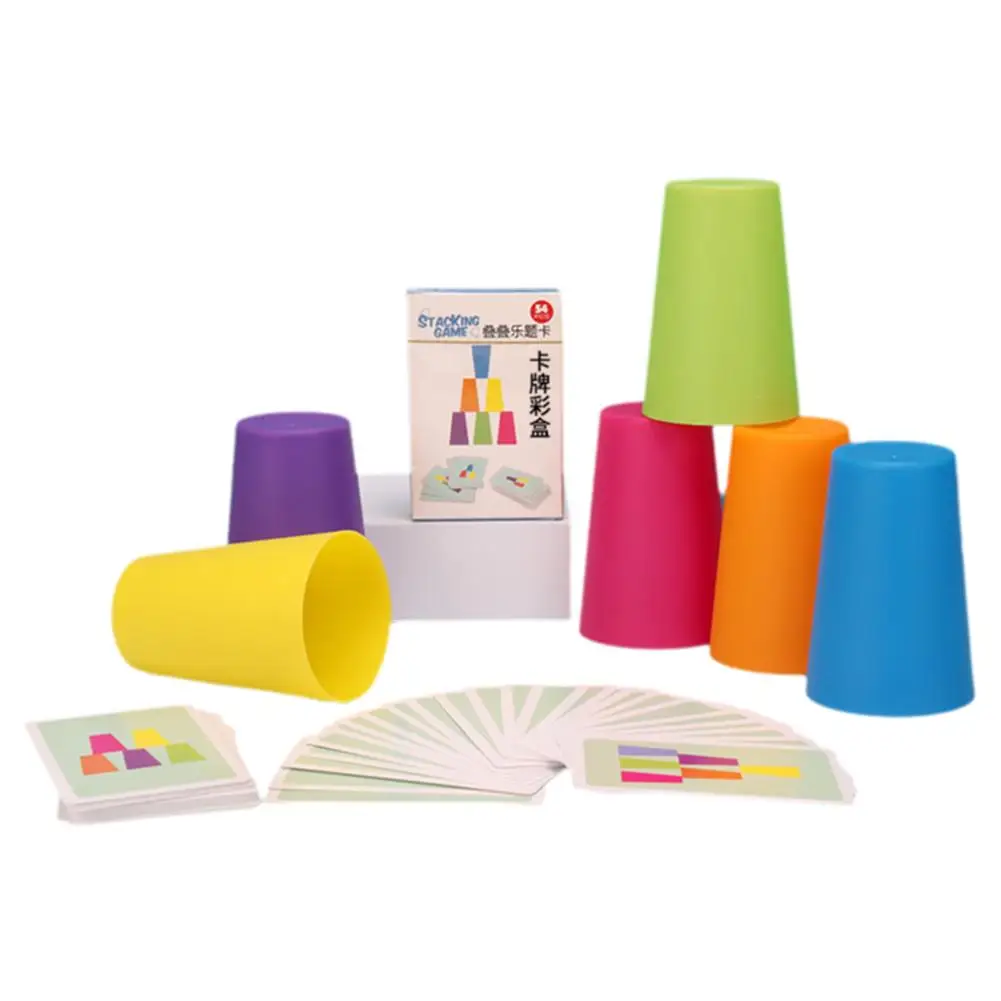 Juego de velocidad de taza apilable, juguetes con tarjeta, juguetes lógicos cognitivos de Color para padres e hijos, interactivos, Educación Temprana F2d8