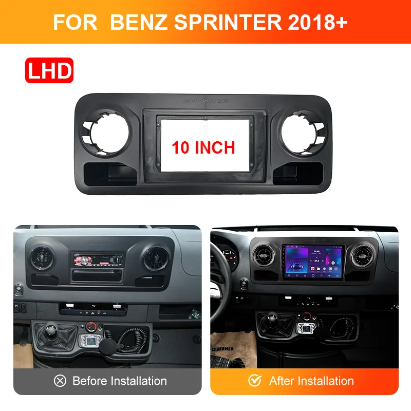 Car Radio Fascia For BENZ SPRINTER 2018 2019 2020 2021 LHD Stereo Dash Board Mount Frame10.1 inch CAN bus box  cable