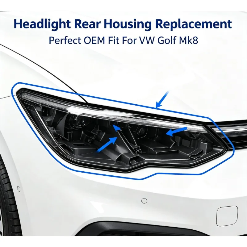 Moggic Headlight Rear Housing Base Shell For Golf 8 Mk8 GTI R-Line 2021 2022 Black Headlamp Back Base Replacement