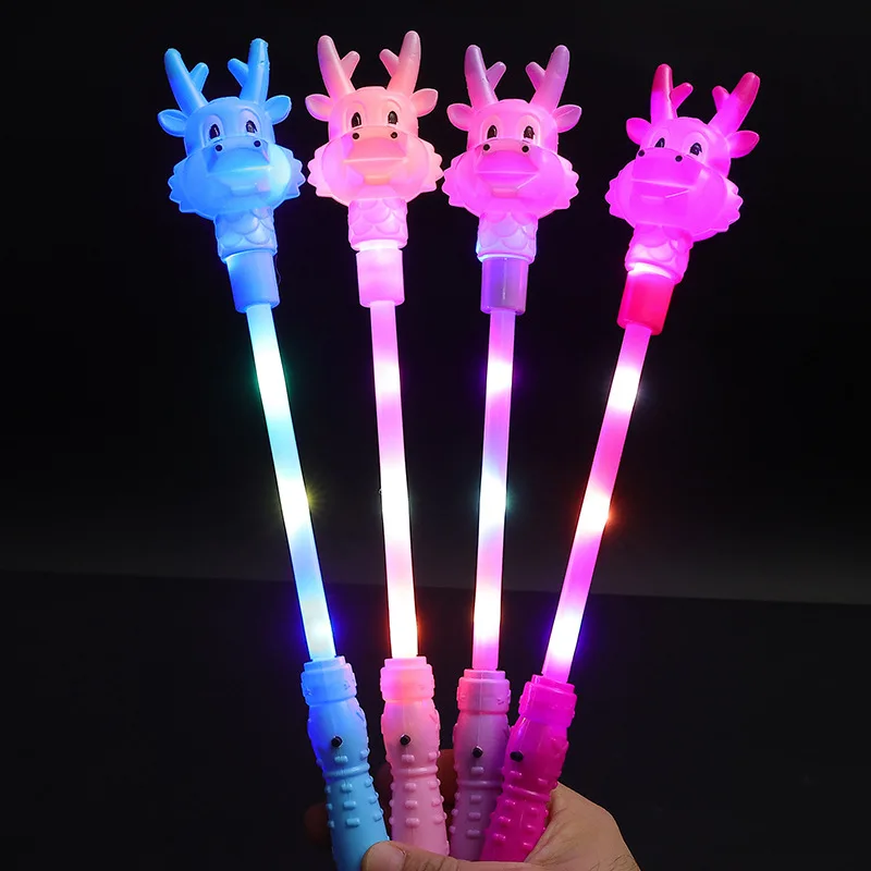 New 2024 Year Of The Dragon Light-emitting Magic Wand Kids Cartoon Cute Dragon Head Magic Flash Wand Children's Party Gifts