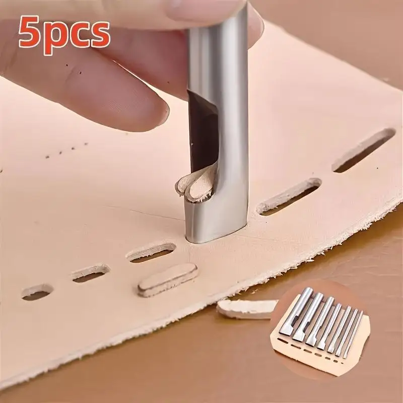 5-teiliges ovales Lederperforator-Set aus Edelstahl, 1,5–9 mm, geeignet für DIY-Taschen, Schuhe, Gürtel, robustes Handwerkzeug-Set – Detail 5