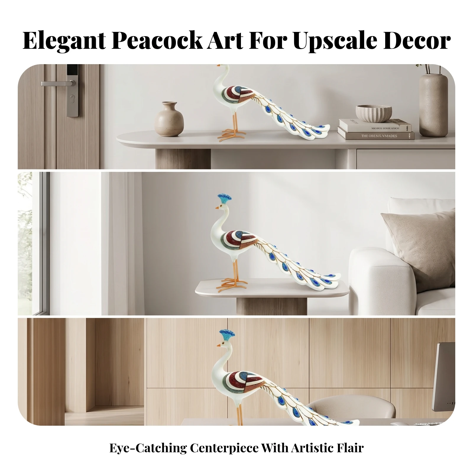 Peacock Figurine Layered Feathers Decorative Peacock Statue Orange Legs Gold Outline for Tabletop Display view 4