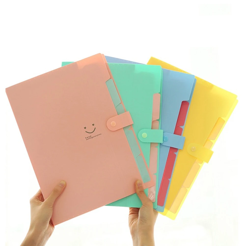 A4 Plastic File Folder 5 Pockets Snap Closure Bright Office School Document Organizer Expanding Accordion
