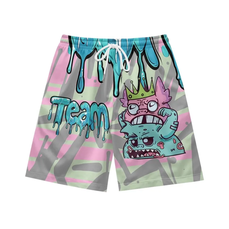 Pink blue cartoon pattern creative handsome casual personality loose fashion summer men's drawstring sports shorts