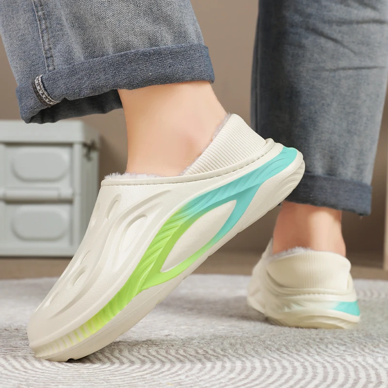 New Fashion Cotton Men's Slippers Winter Warm Plush Men Slippers Waterproof Men Garden Shoes Indoor Outdoor Men's Warm Shoes