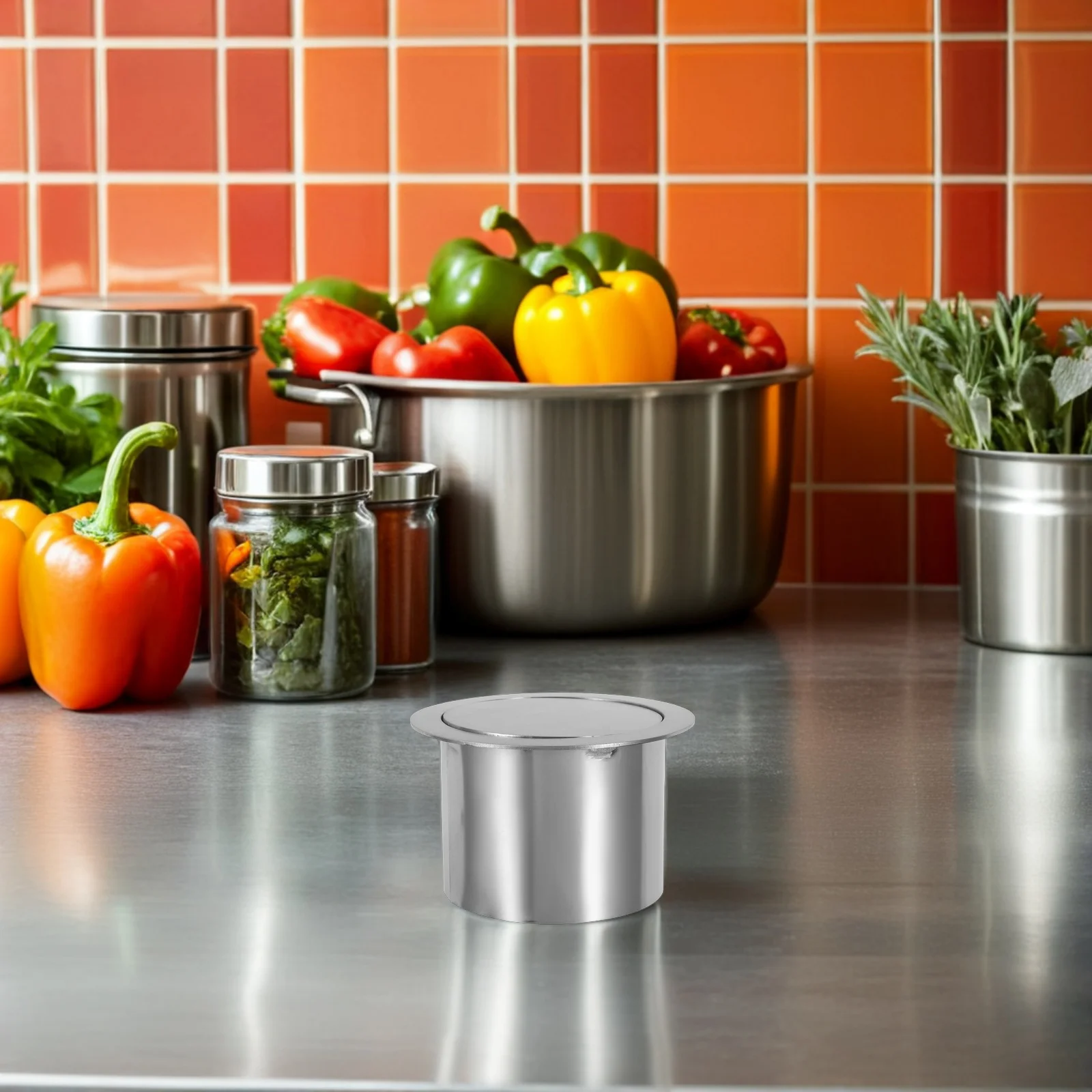 

Built-in Countertop Embedded Garbage Lid 13Cm Stainless Steel Recessed Flip Trash Bin Cover for Bathroom Kitchen Use