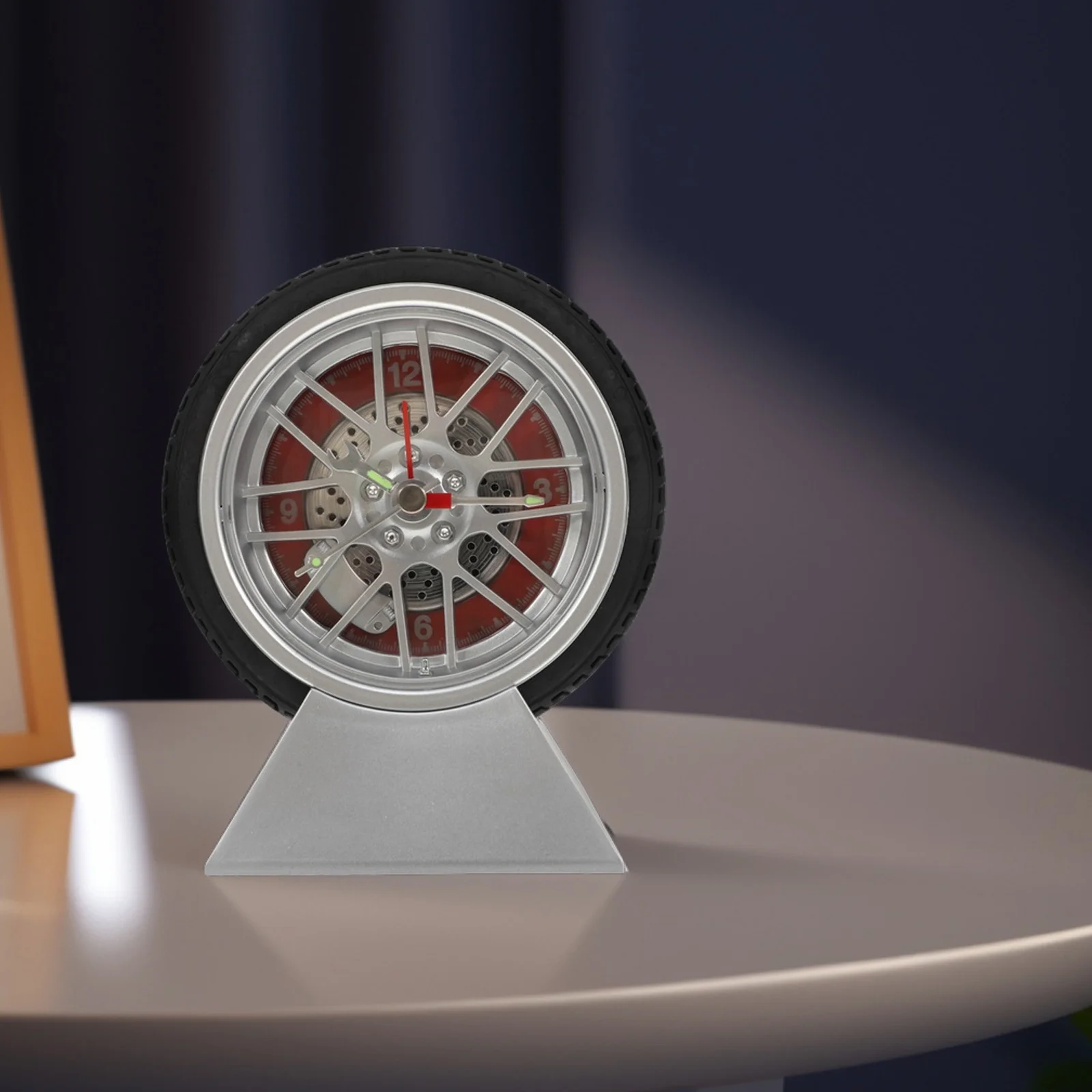 

Car Tire Desk Clock Quartz Movement Stable Base Unique Style for Bedroom Office Living Room Decor Small Vintage Alarm