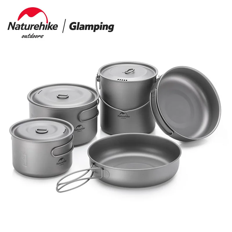 

Naturehike Titanium Cookware Outdoor Camping Pot Portable Frying Pan Lightweight High Strength Self-cleaning Function Cookware