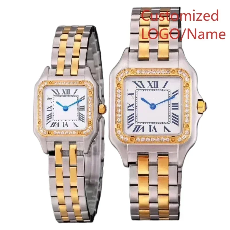 A88 Store  Luxury Mens Womens Quartz Yellow Gold Diamonds Bezel Stainless Steel Silver Rome White Panthere Sapphire Customized