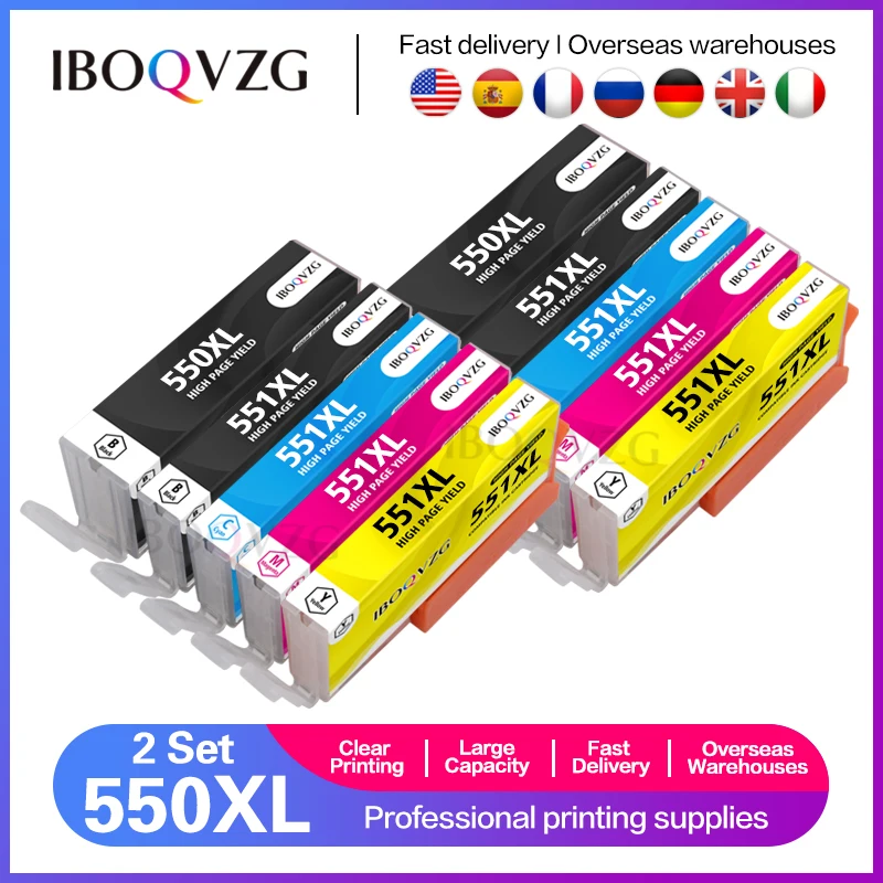 IBOQVZG-cartucho de tinta PGI550 para impresora Canon PIXMA IX6850, MX725, MX925, IP7250, MG5450, MG5550, MG6450, MG5650, 6650, 2 juegos