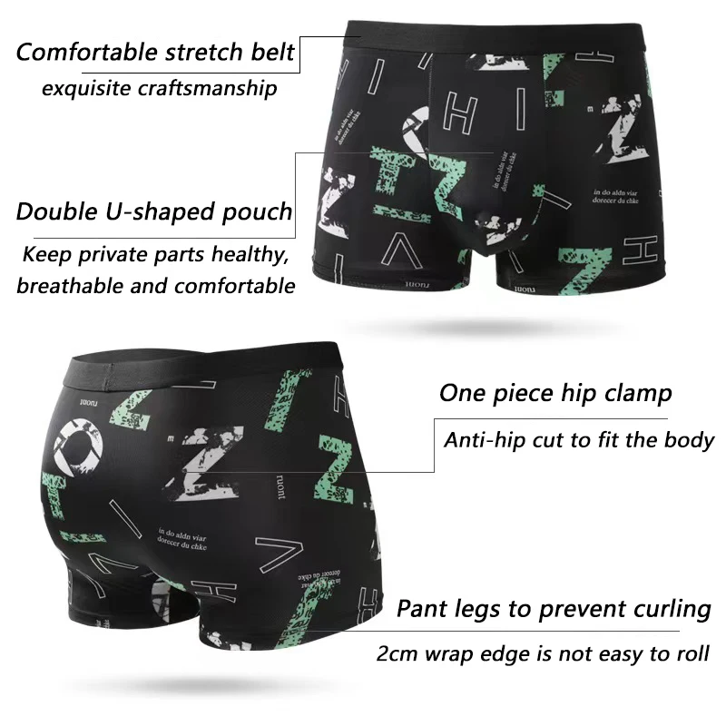 5 Pieces Men Boxers Shorts Underpants Underwear 2XL 3XL 4XL 4 Colors Mixing Random Printing Fitness Soft Fashion Sports Casual