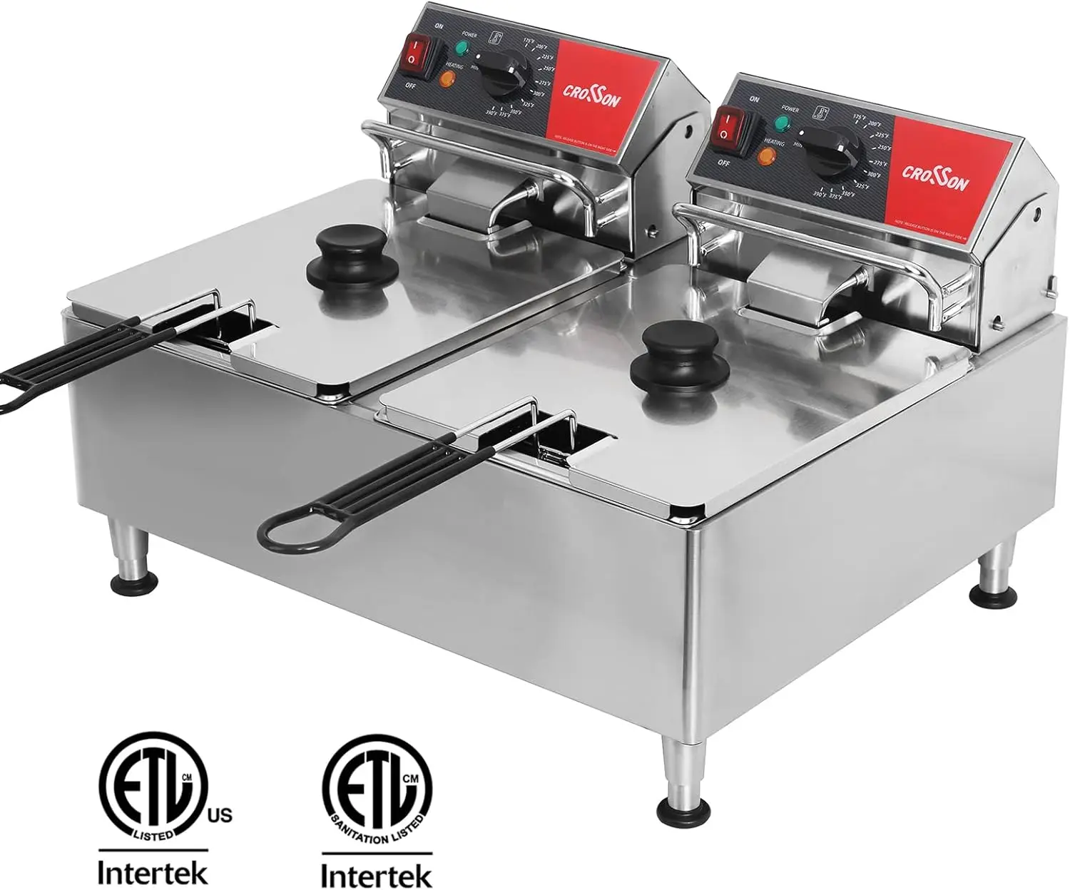 ETL Listed Dual Tank 26Lbs Electric Deep Fryer with Solid Basket,Removable Oil Container and Height Adjustable Legs for Restaura