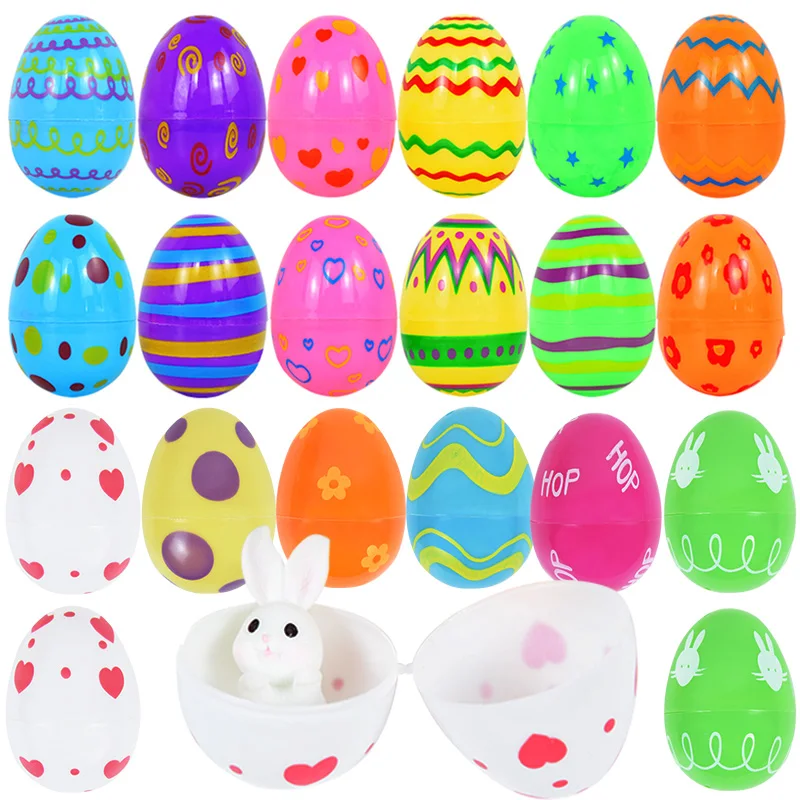 12/24 Uds. Huevos de Pascua de plástico coloridos huevos vacíos rellenables de Pascua regalos de dulces caja de embalaje decoraciones de Pascua para el hogar regalo de los niños