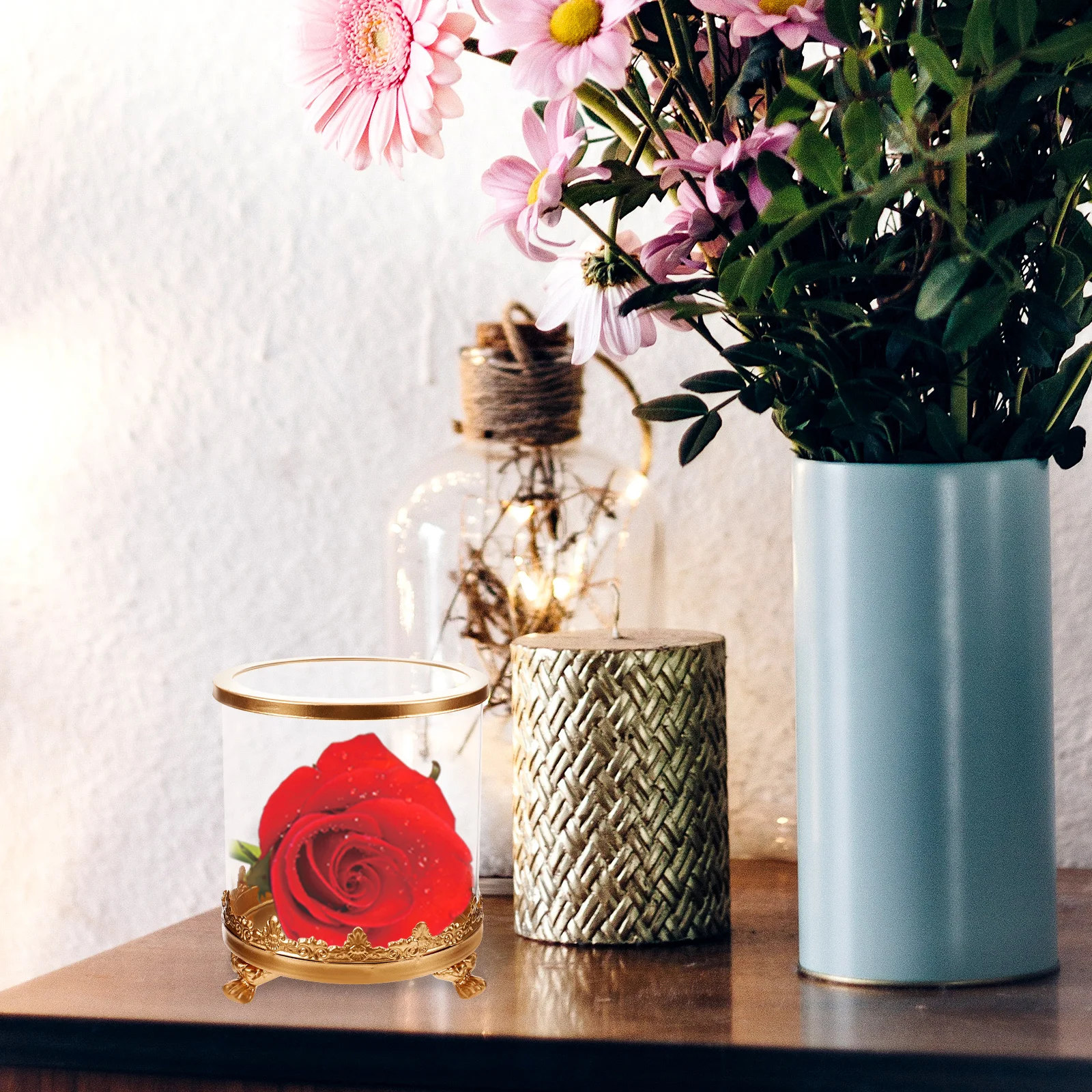 

Eternal Life Flower Glass Dome Small Display Case Tabletop Desktop Decoration Preserved Flower Covers Glass Bell Jar