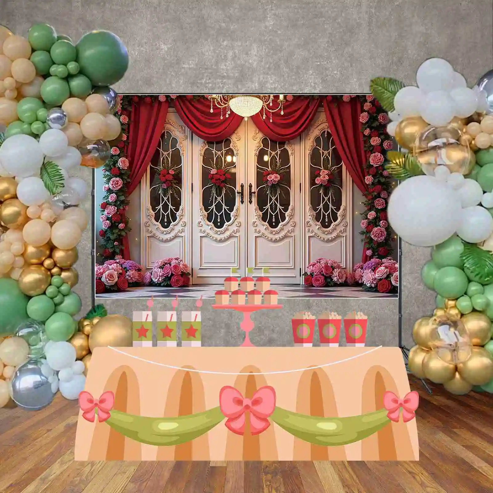 MOON.QG 14 فبراير عيد الحب خلفية التصوير تيدي بير القلب الوردي الستار فوتوزون خلفية زوجين استوديو الدعائم