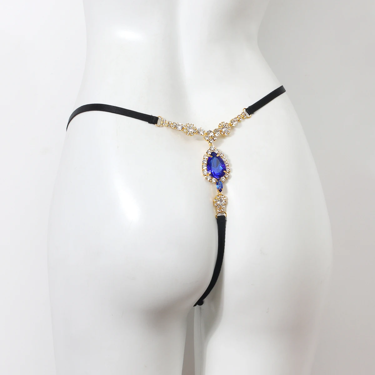 Fashionable Waterdrop Sapphire Bikini Style Rhinestone Underwear Nightclub Beach Women's Body Chain Jewelry