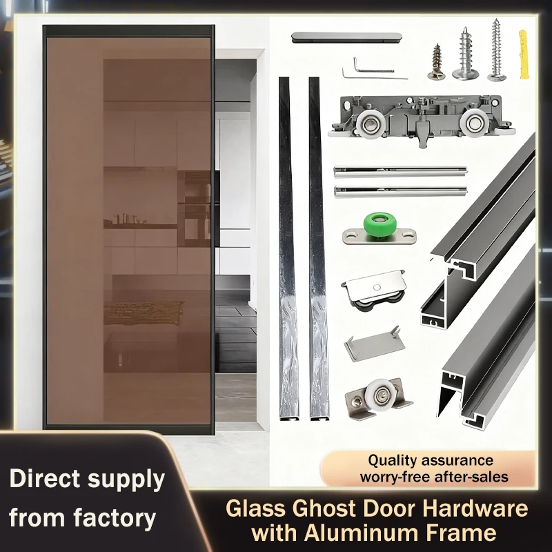 

Invisible No Track Ghost Sliding Door Ultra Narrow Aluminum Frame Glass Door Full Hardware Set For Kitchen Bathroom