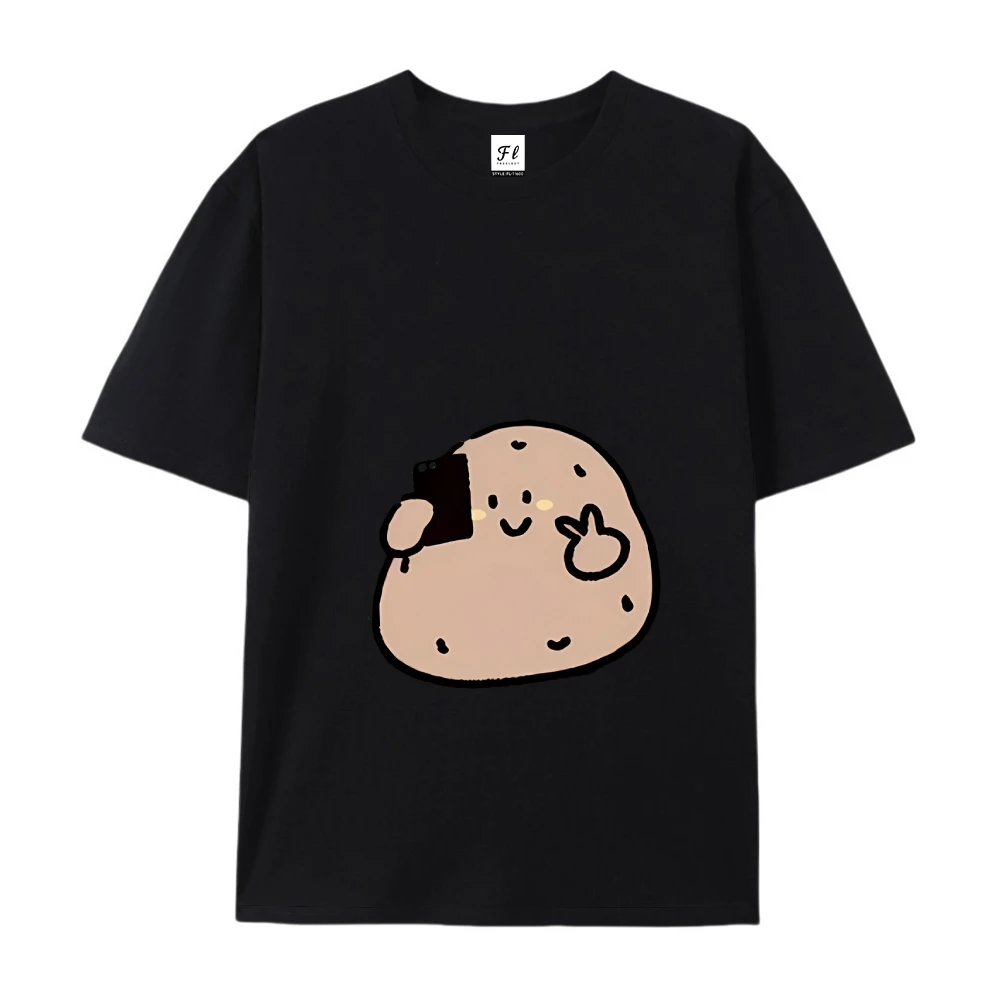 Ropa con estampado de dibujos animados para mujer, ropa de calle informal con estampado de patatas Y2k, moda gráfica blanca, verano