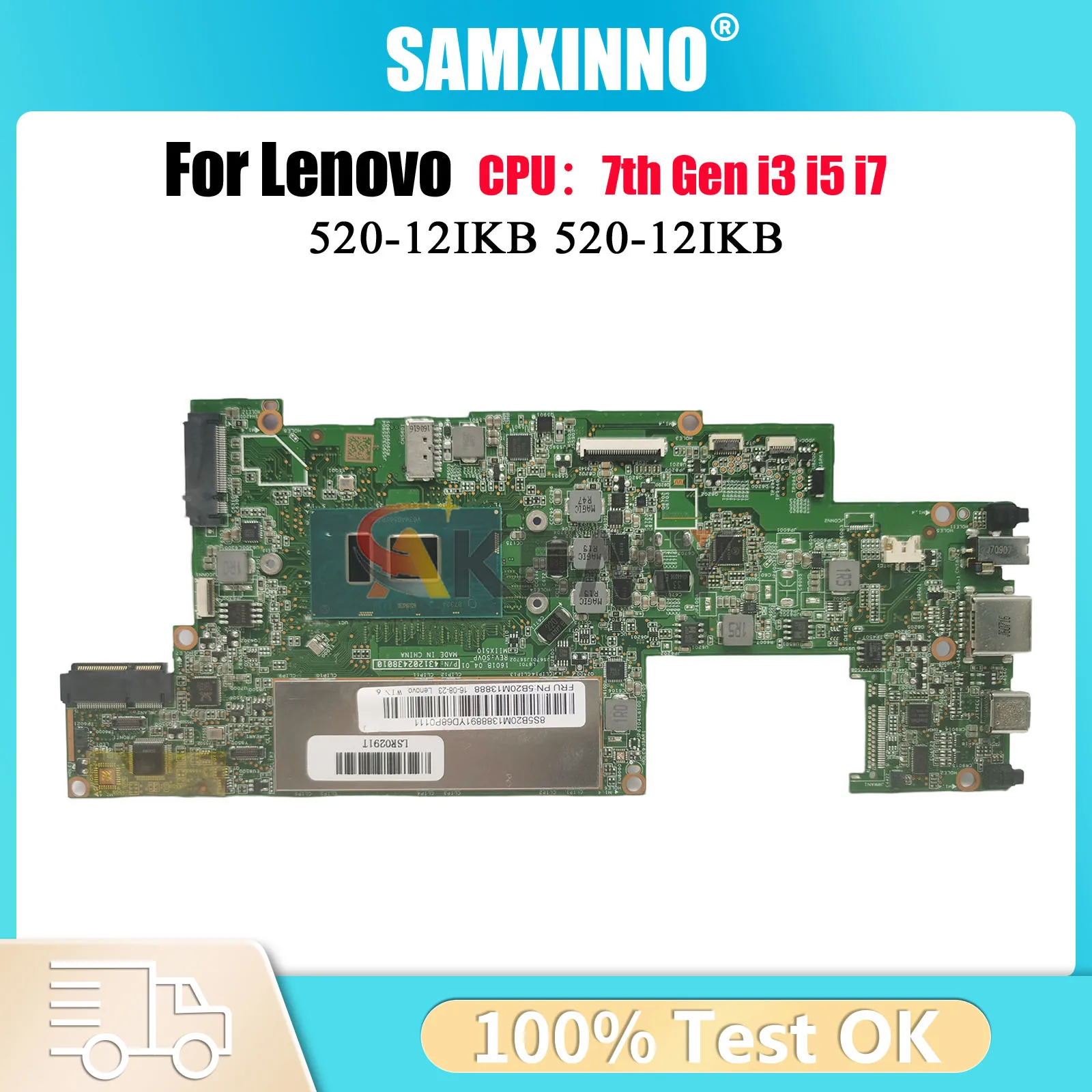

520-12IKB Материнская плата для планшета и ноутбука Lenovo MIIX 520-12IKB с процессором 4 ГБ 8 ГБ 16 ГБ ОЗУ I3 I5 I7 100% полностью протестирована