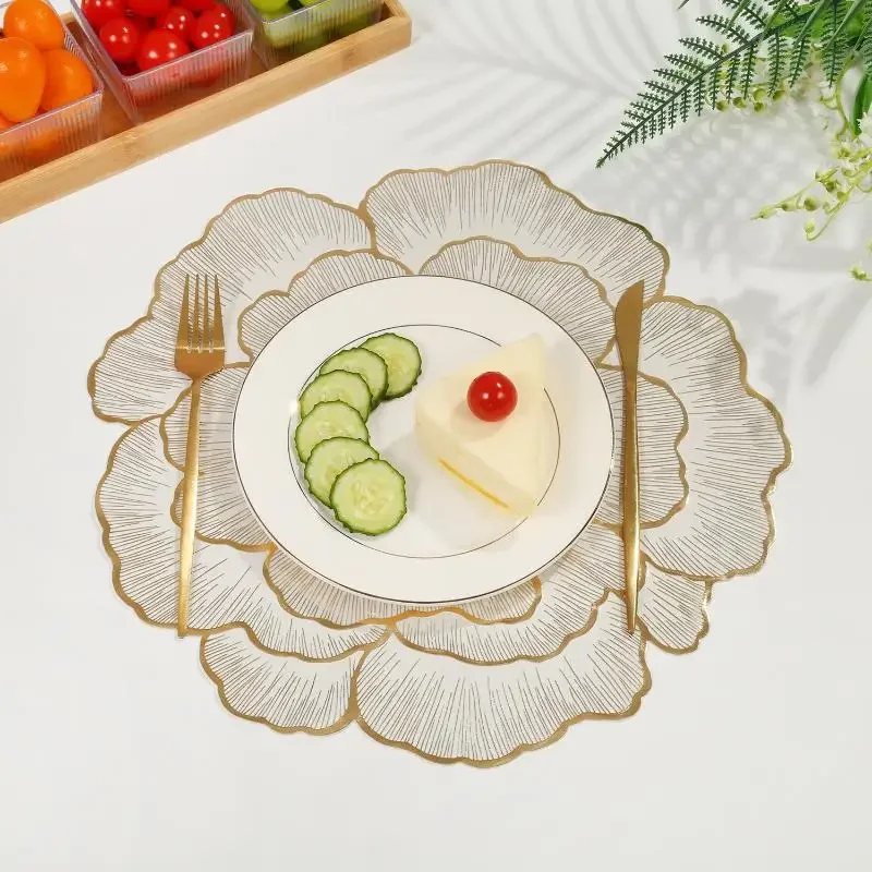 

Нескользящий креативный коврик из ПВХ с розой, коврик для украшения стола в скандинавском стиле, позолоченный домашний коврик, водонепроницаемая подставка для столовых приборов