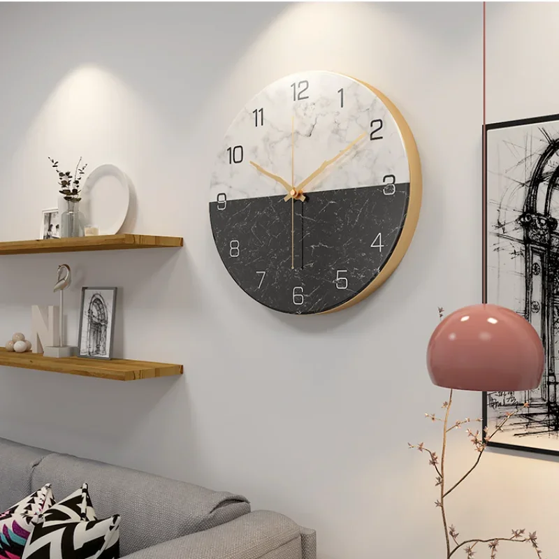 

Nordic Fashion Marble Pattern Round Wall Clock Creative Irregular Pointer Home Living Room Decoration Clock Mute Wall Watch