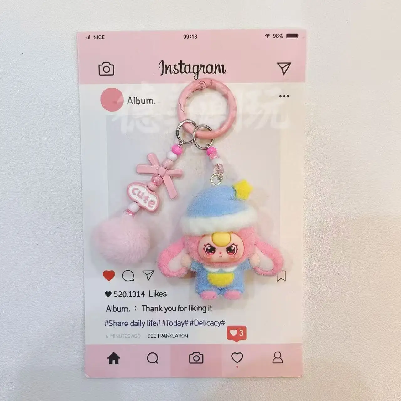 

Sleeping Hat Bunny Kid 3-year-old Cartoon Schoolbag Charm Cute Girl Keychain Student Accent Jewelry Gift Best Friend