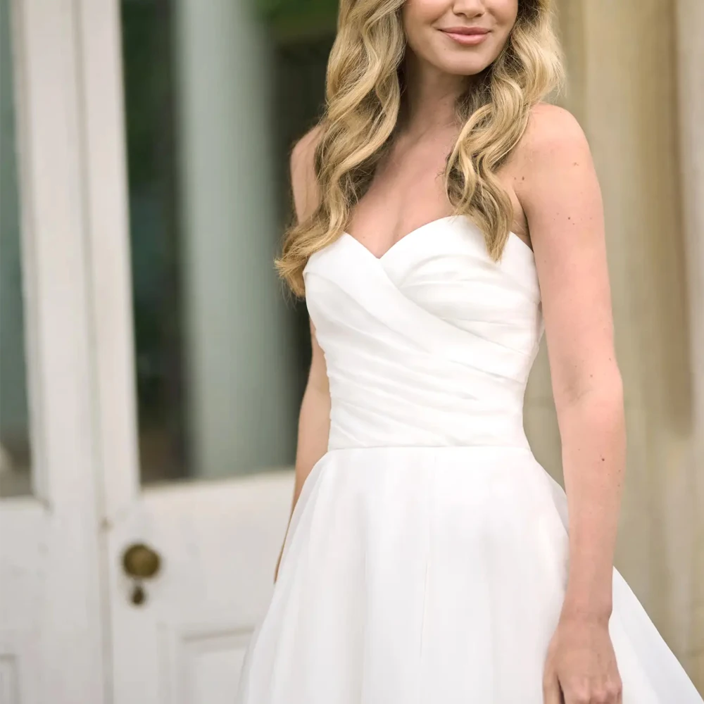 Strapless 웨딩 드레스 CrossCrisss Sweetheart Neck Bridal Growns 지퍼 버튼 이브닝 드레스 맞춤형 свадебное платье