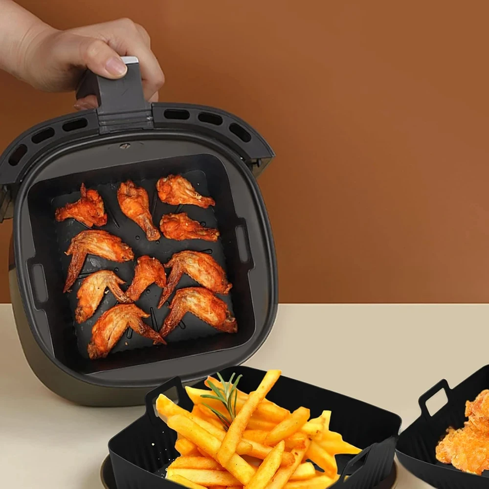 Estera para freidora de aire de 23 cm, bandeja para hornear de silicona, estera para barbacoa de silicona multifuncional