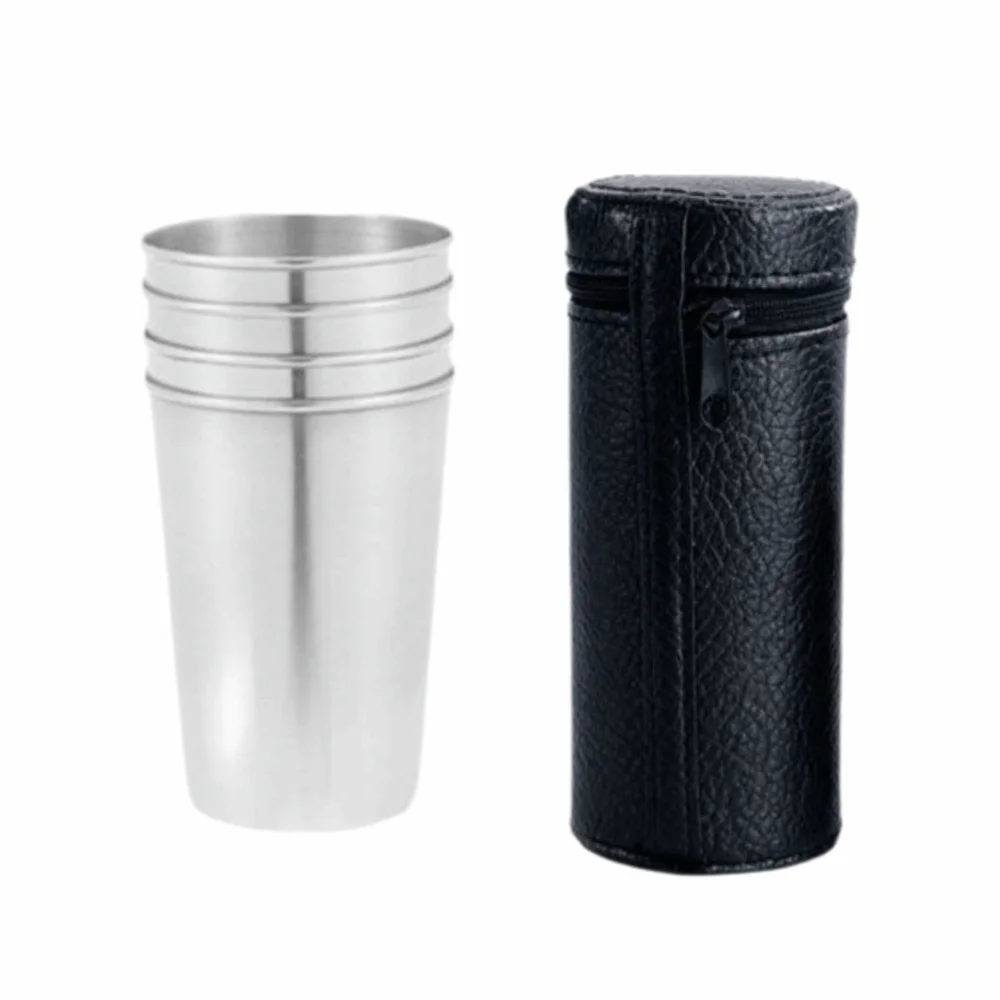 4 Pcs/Set Stackable Stainless Steel Drinking Cup Shatterproof With Case Outdoor Metal Cup Reusable Stainless Steel Shot Cups