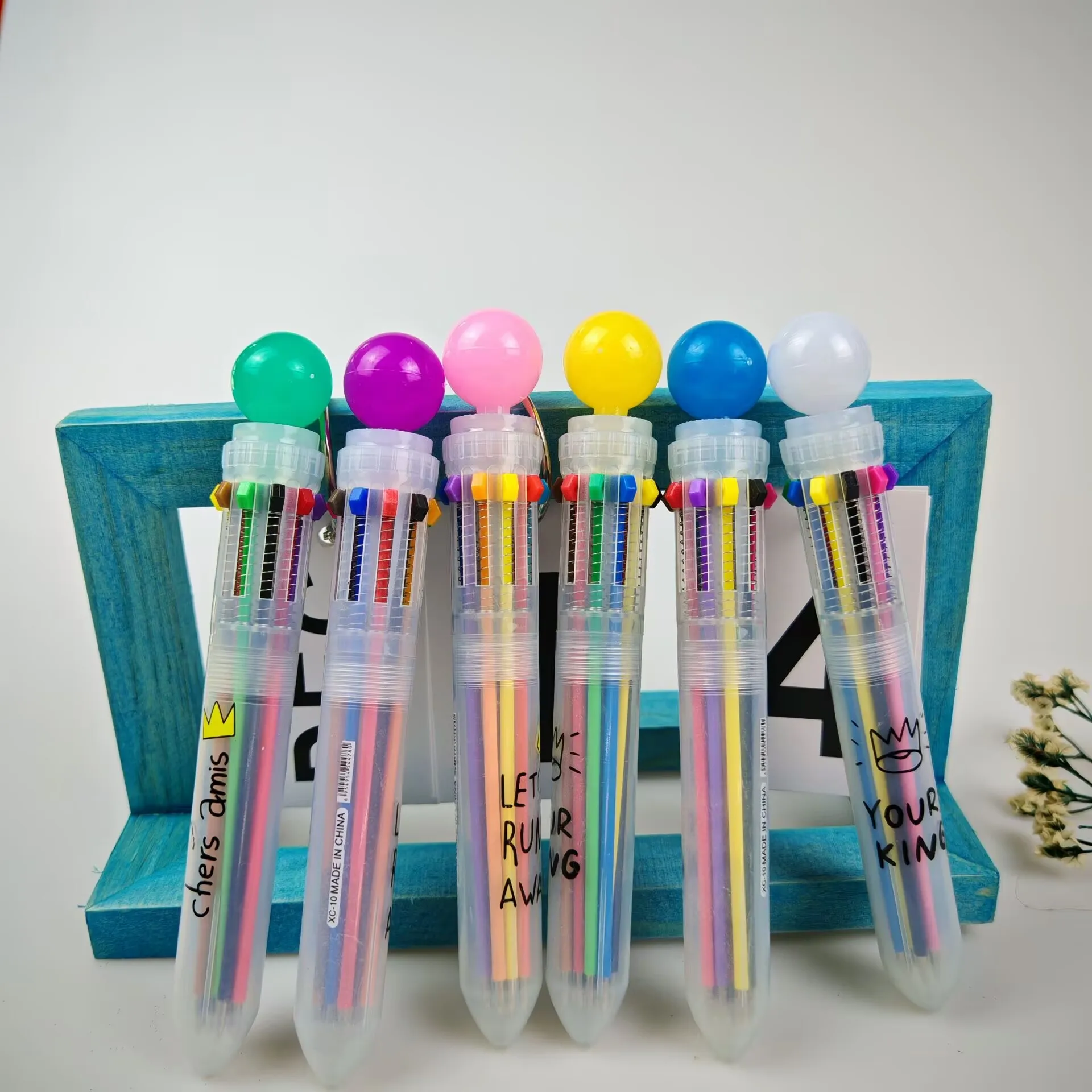 

5pcs Ten Color Ballpoint Pen Cute Color Direct Liquid Quick-drying Pen Girly Heart Multi-function Press Marker Pen