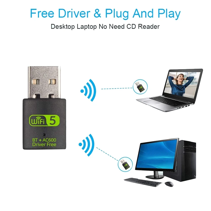 5X USB Wifi Bluetooth Adapter, 600Mbps Dual Band Wireless Network External Receiver,Wifi Dongle For PC/Laptop/Desktop