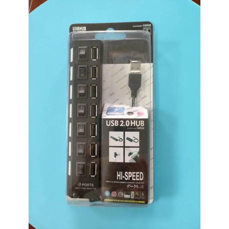 USB 7-Port Hub with Individual Switches, 7-Port Expansion Splitter