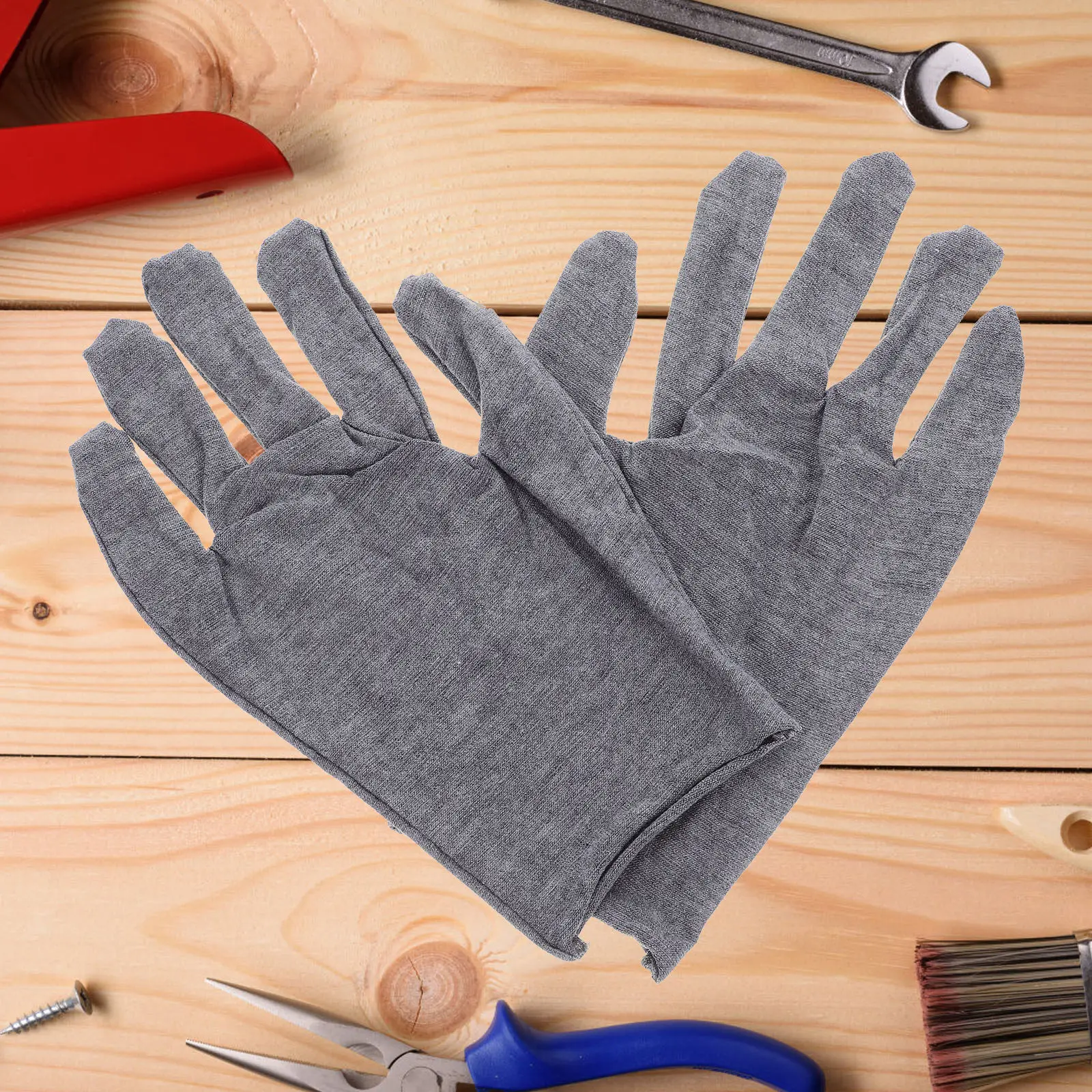 

12Pcs Cotton Gray Work Gloves Sweat Absorbent Non Slip Grip Protective Gloves for Traffic Labor Industrial Use