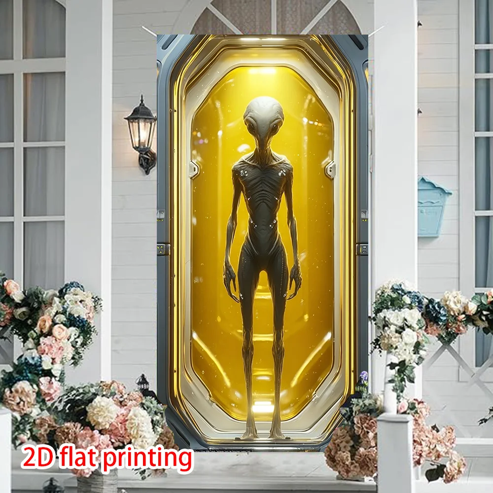 2D-Bildschirm, 2D-Vorhang, 1 Vorhang mit außerirdischen Raumschiffen – Sci-Fi-Raumschiffkorridor mit Paneelen und außerirdischen Charakteren – Detail 8