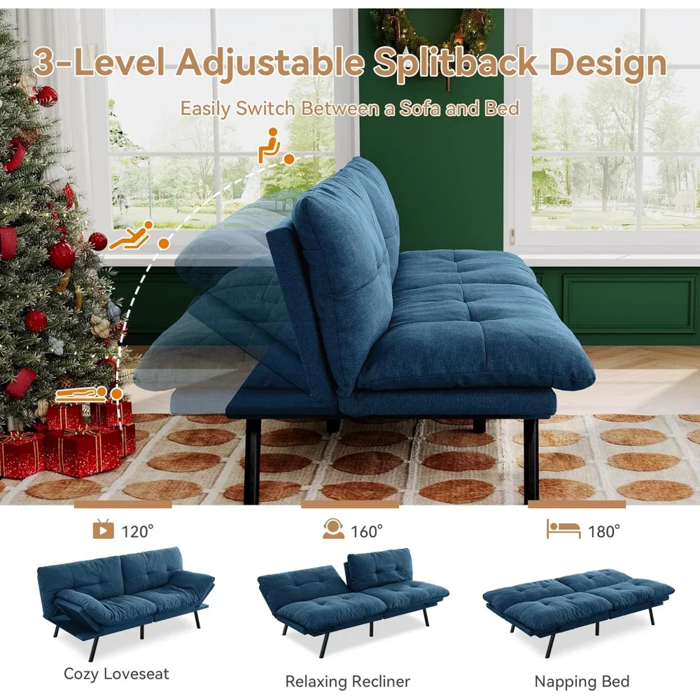 Трансформируемый диван-футон, 71-местный тканевый диван-футон с регулируемой спинкой и подлокотником, небольшой двухместный диван-кровать, футоны для общежития