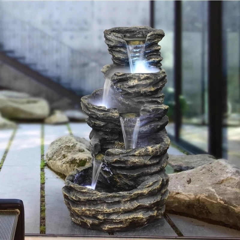 

Modern minimalist floor to ceiling courtyard, pastoral entrance, water scenery, rockery, flowing water ornaments