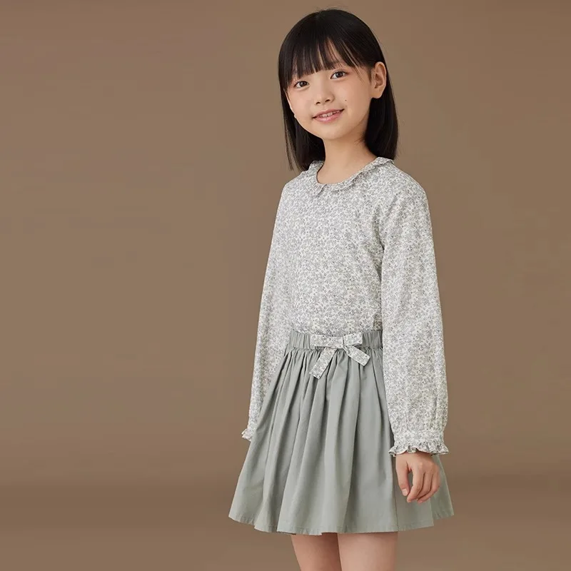 Childern Clothing Girls Elegant Cute Solid Color Skirt Casual High Waist Pleated Skirt with Bow Tie Suitable For All Seasons and