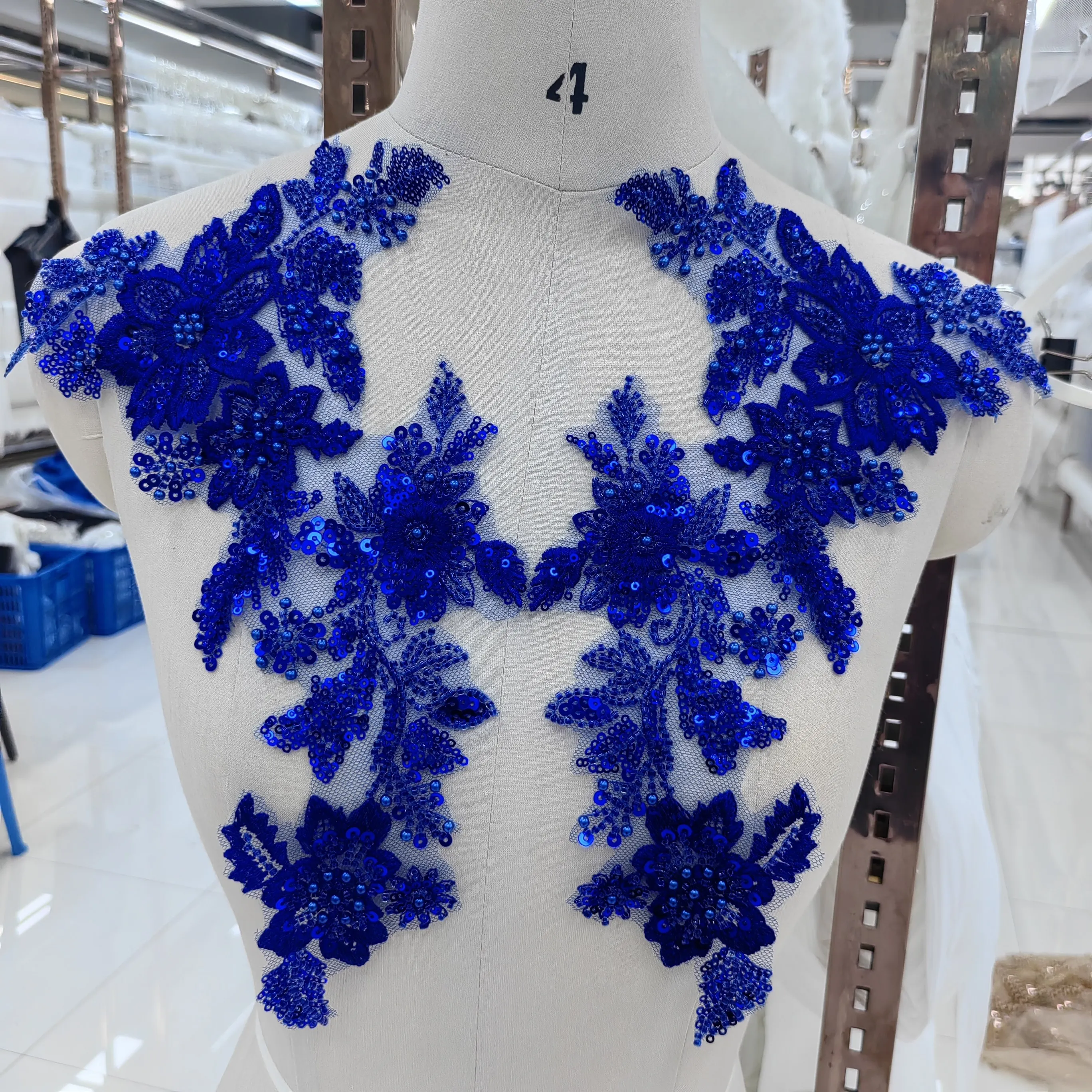 11 Colors Embroidered Fabric Evening Prom Dress Material Sequin Beaded Appliqued Apparel Decoration A Pair Accessories