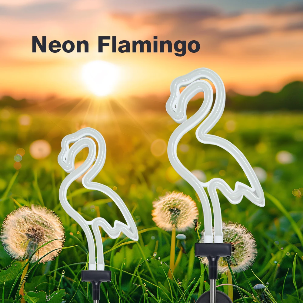 Solar Neon Flamingo Light Outdoor Courtyard Decoration Light LED Garden Lamp Waterproof Patio Walkway Light Stake Lawn Light