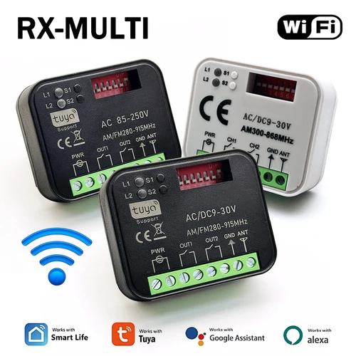 Módulo de interruptor inteligente universal Tuya RX MULTI 300-868 MHz Wifi, 2 canales, 433 MHz, 868 MHz, relé inteligente WIFI, receptor de control remoto para puerta de garaje/portón eléctrico
