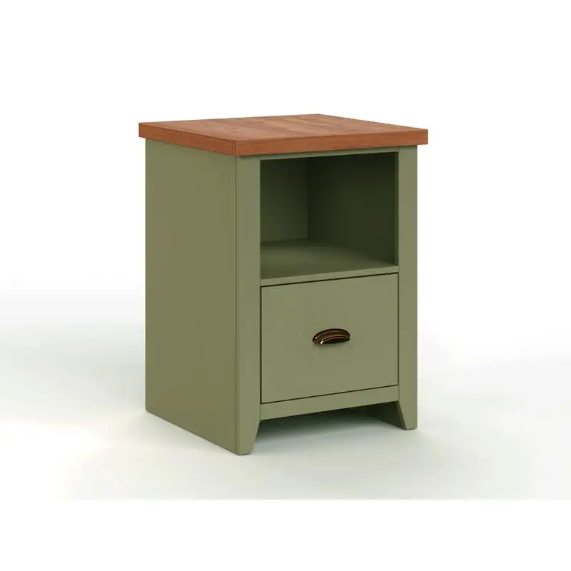 22-Inch One Drawer Filing Cabinet, Sage Green & Fruitwood Finish, No Assembly Needed