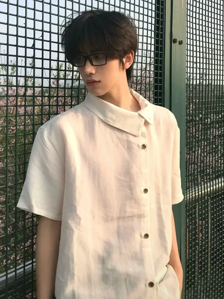Linen Silk Stand Collar Short Sleeve Men's Shirt Cleanfit Half Sleeve Jacket Summer Casual Style Breathable Comfortable Outer...