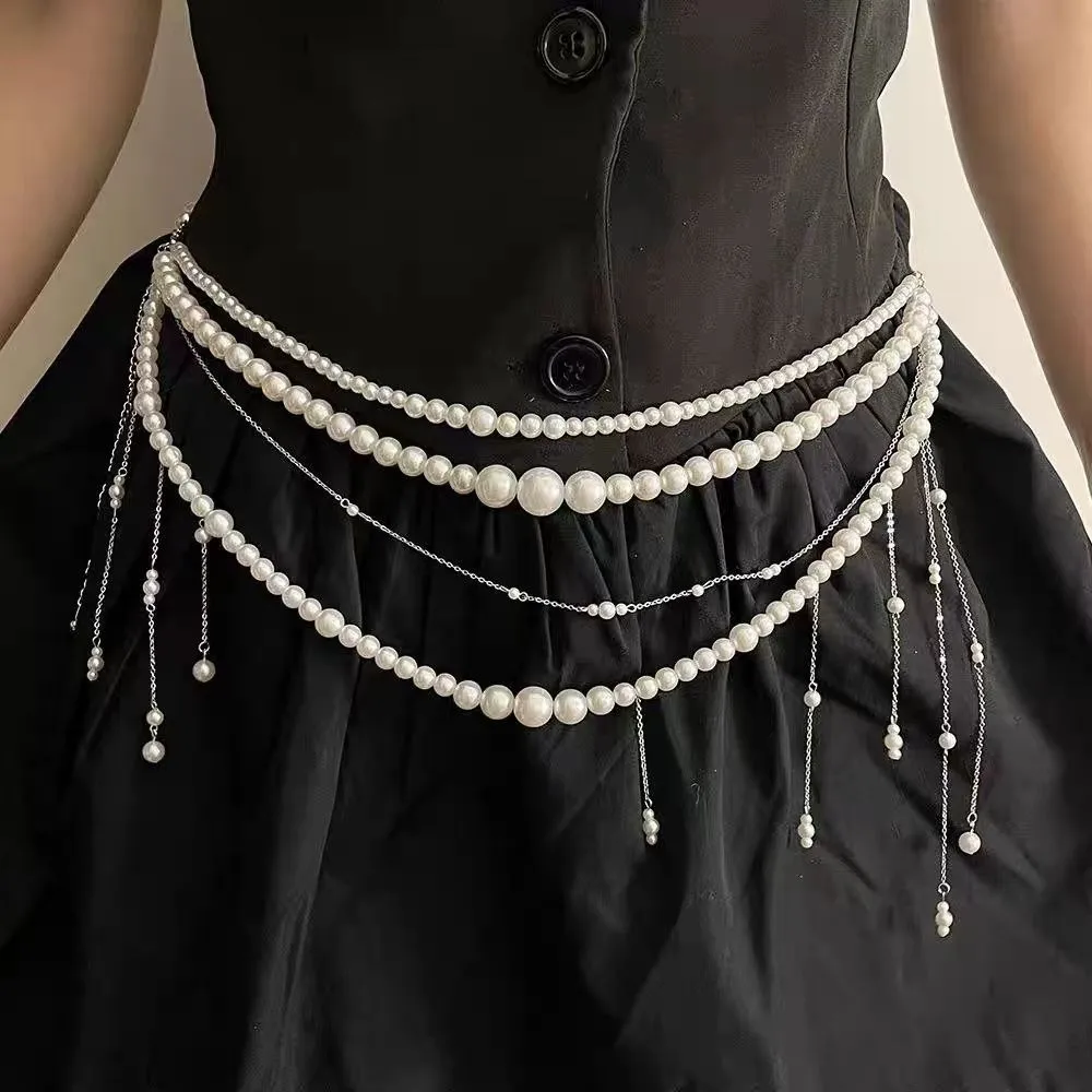 Glitter Pearl พู่เอว CHAIN Multilayer เสื้อผ้าอุปกรณ์เสริมเครื่องประดับอุปกรณ์เสริม Pearl จี้เข็มขัดชุดลําลอง